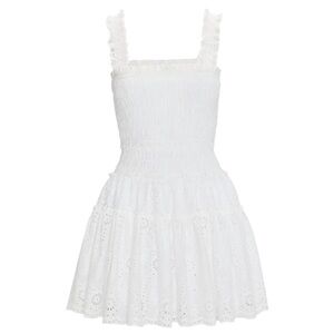 Hill House Azalea Embroidered White Eyelet Smocked Mini Dress S